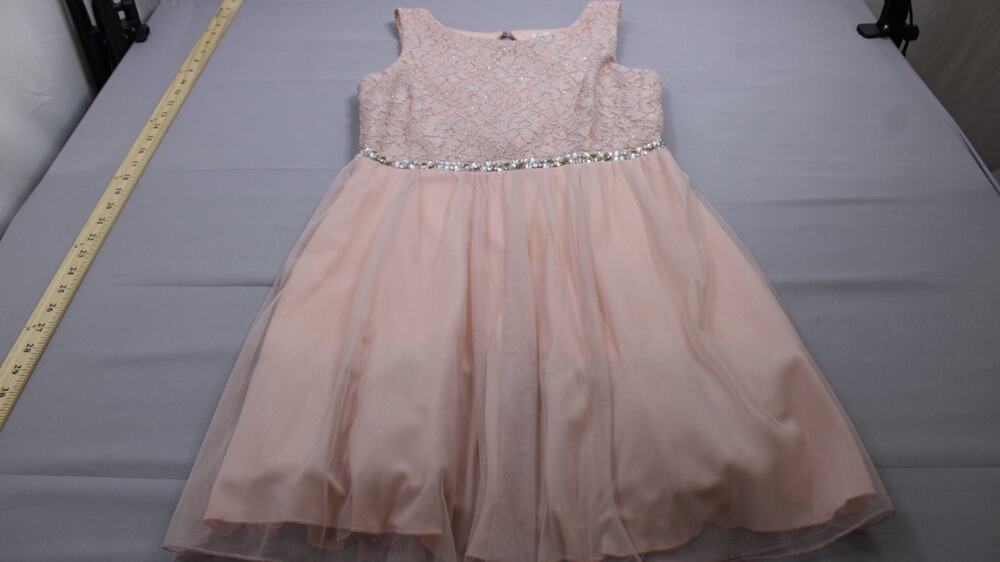 Speechless Juniors Size 7 Blush Pink Lace Tulle Rhinestone Cut Out Prom Dress